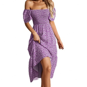 Wholesale Customized OEM/ODM High Quality <b>Dress</b> Square Neck Bubble Sleeve Floral <b>Dress</b> Casual Long <b>Dress</b> - Product Image 4