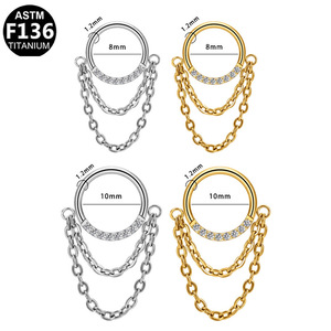Boucles d'oreilles chaîne en titane avec incrustation de zircon, alliage de titane F136 pour bijoux de piercing d'oreille et de nez - Product Image 5