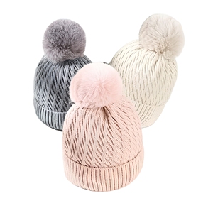 Bonnet en tricot unisexe avec pompon gris, décontracté, hiver, fait main, laine, chaud, doux, ajustable, extensible, adulte, 56-58CM - Product Image 4