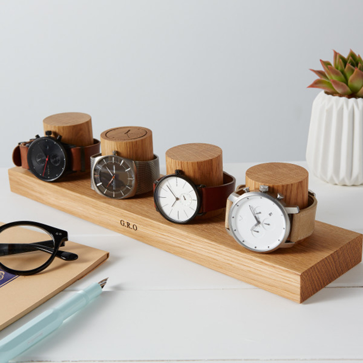 Customized Countertop 4 Locations Mechanical Watch Display Box Walnut Smart Watch Display Case with Drawer — view 3