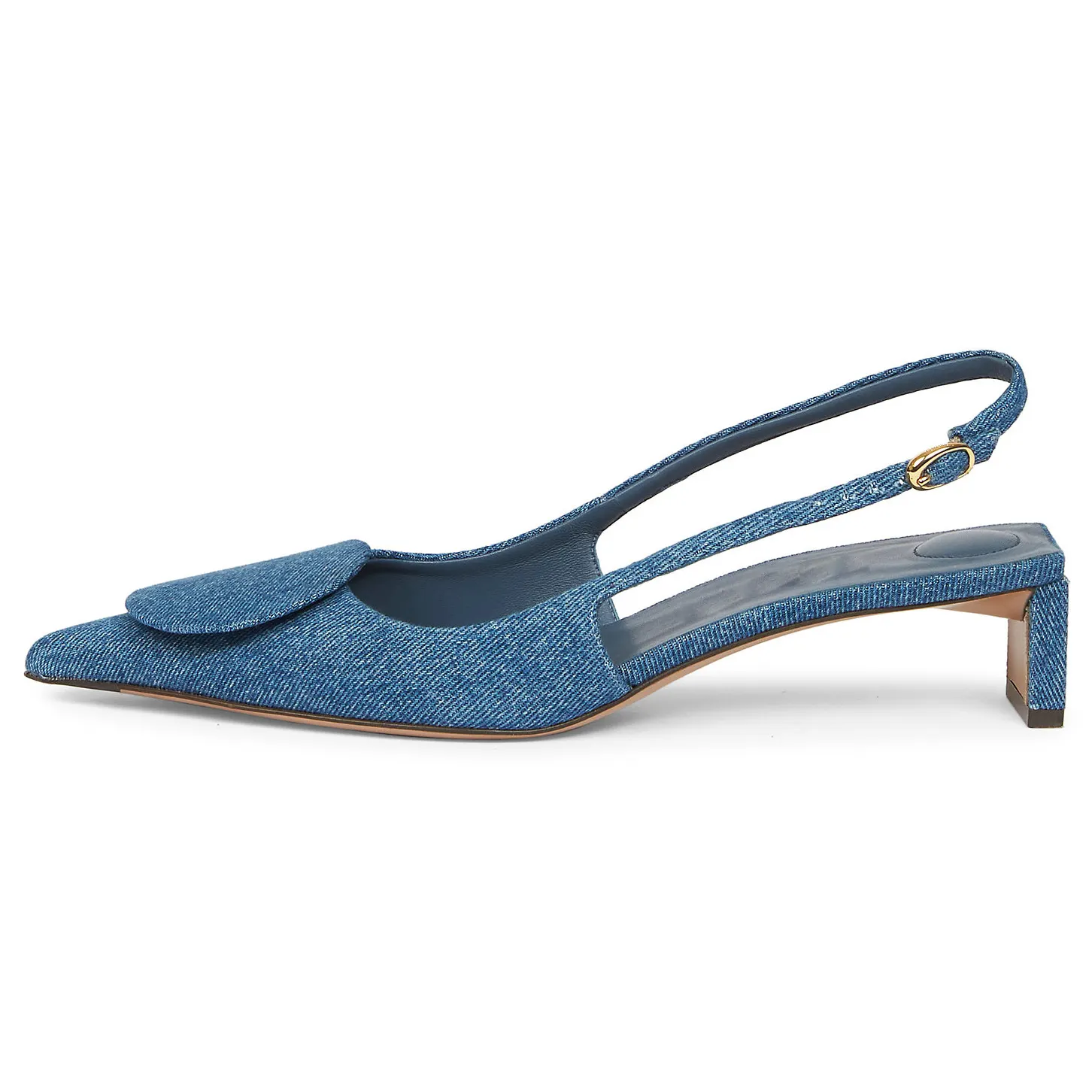Oem/ODM Chất lượng cao tùy chỉnh Slingback Thiết kế denim trên cao su duy nhất ngón chân nhọn Wafer gót phụ nữ sandal Giày
