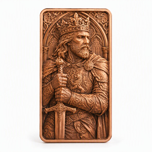 Barre commémorative en cuivre fin .999 de 1 oz, série Légende Arthurienne, avec relief 2D personnalisé du Roi <span class=keywords><strong>Arthur</strong></span> et Merlin, idéale pour un cadeau. - Product Image 3