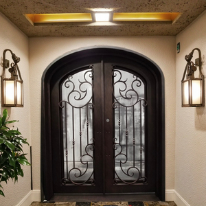 2025 nuevo estilo francés moderno barato entrada superior moda puerta clásica características <span class=keywords><strong>de</strong></span> seguridad frontal hierro forjado ceja diseño elíptico - Product Image 6