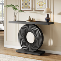 Table console tendance, table d'entrée, table de canapé - Finition noire élégante, base circulaire unique, décoration moderne pour la maison, meubles de salon
