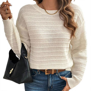 Suéter Nuevo Personalizable con Cuello Redondo y Diseño de Lazo en la Espalda, Top de Punto Suave, Moderno y Versátil con Patrón de Puntadas Único, Prenda de Punto Cálida - Product Image 3