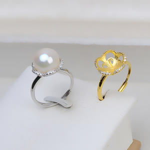 Anillo Abierto de Plata S925 para Mujer, Ajustable, con Incrustaciones de Perlas, Accesorios para DIY, Bandeja, Sin Deslustre, 191 - Product Image 1