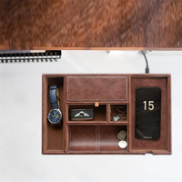 Nachtkastje Organizer Dienblad Lederen Valet Lade Voor Mannen Edc Catchall Lade Met Telefoon Oplaadstation
