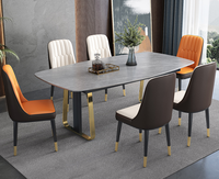 Ensemble Table à Manger Hanyee en Marbre Acier Inoxydable Simple Moderne Meuble Maison Minimaliste Gain de Place Or Métal Acier Stable