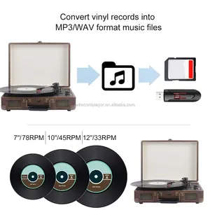 Gramophone Retro Vinyl Turntable Avec Haut-parleurs Intégrés Blue Tooth USB SD 3.5mm AUX In Portable Briefcase Record Player - Product Image 2