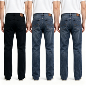 Jeans en denim tricoté chaud pour hommes, 5 poches, logo en cuir, taille élastique, coupe fuselée, pantalon de travail en denim, vente en gros - Product Image 3