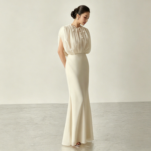 <span class=keywords><strong>Robe</strong></span> de soirée élégante en mousseline de soie, épaules dénudées, motif floral, coupe trapèze, longue, avec traîne, décoration en dentelle et dos ouvert - Product Image 3