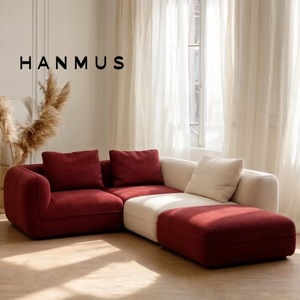 Divano a L in Velluto Polaris Stile Nordico Lusso Leggero, Ecologico, in Legno <span class=keywords><strong>Rosso</strong></span> <span class=keywords><strong>e</strong></span> <span class=keywords><strong>Bianco</strong></span>, per Soggiorno di Piccoli Appartamenti - Product Image 2