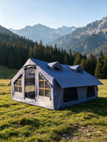 Tente de camping gonflable extra haute 12 m² pour 4/6/8/10 personnes, imperméable, ouverture automatique rapide, avec pompe à air électrique