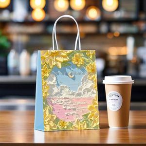 Bolsa de Papel Kraft Blanca para Llevar Comida y Bebidas, con Asas de Cuerda, Material Resistente, para Empacar Café - Product Image 1
