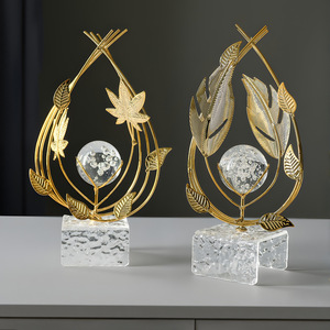 Crystal Ball Art Ornament Gold Leaf Design Glass Acrylic Iron Home Decoration Entryway Living Room Office Decor - Product Image 3