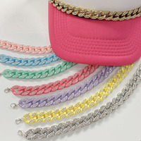 Cadena Decorativa de Diamantes de Imitación Coloridos para Sombrero, Correa Acrílica de Eslabones Cubanos para Gorra, Accesorio para Sombrero Trucker para Mujer y Niña
