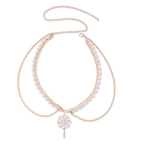 Cadena corporal de moda estilo mariposa dorada con perlas de imitación, joyería de fiesta de varias capas - Product Image 5
