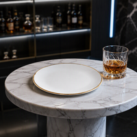 Service de vaisselle Kaly's Luxury Classic en porcelaine fine 12'' et 10,5'', écologique, peint à la main, avec bordure or blanc, personnalisable et durable