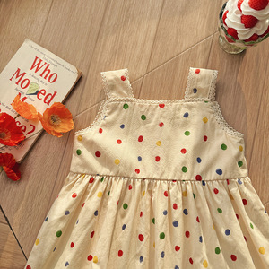 Vestidos de Verano 2026 para Bebés, Estilo <span class=keywords><strong>Retro</strong></span> Francés, con Encaje, de Algodón, Vestido sin Mangas para Niñas, Estampado de Puntos de Colores, <span class=keywords><strong>Ropa</strong></span> Infantil - Product Image 3