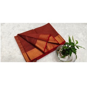 Maheshwari Small Checks Traditional <b>Red</b> <b>Silk</b> Saree with Golden Checks Border Elegant Handwoven Wedding Festive Party Wear - Product Image 4