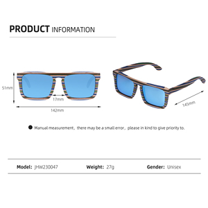 Gafas de Sol de Bambú con Lentes Azules Espejo, Estilo Moderno 2023, Protección UV, Montura con Rayas - Product Image 5
