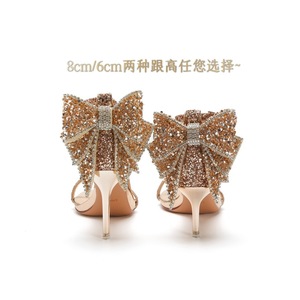 Peep Toe High Heel <b>Shoes</b> <b>With</b> <b>Bow</b> Ankle Strap Glitter Stiletto Heel Super High 8cm Up Fashion Trend Evening Party Pumps - Product Image 2