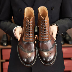 Botas de Trabajo de Cuero Transpirable de Estilo Británico Casual para Hombre, con Cordones y Tallado - Product Image 2