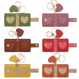 Personalized Colorful PU Leather Mini Heart Photo Keychain Pendant Picture Holder Portable Album Storage Birthday Wedding <b>Gifts</b> - Product Image 2