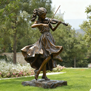 Statue de violoniste en bronze antique grandeur nature, sculpture moderne et traditionnelle en métal plaqué peint, représentant une fille jouant du <span class=keywords><strong>violon</strong></span> - Product Image 6