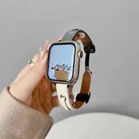 Correa de reloj inteligente de cuero con hebilla plegable a juego con el color, delgada, con cierre magnético, para Apple Watch series 8, 7, 6, 5 y S9.