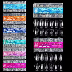 600Pcs Almond Soft Gel Nail Tips T Shaped Water <b>Drop</b> Transparent False Nails Custom Logo <b>Box</b> - Product Image 5