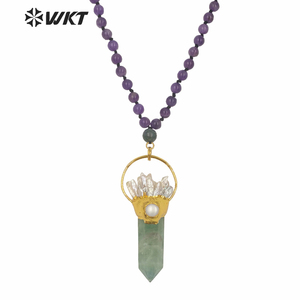 WT-N1246 도매 여성 화려한 긴 구슬 돌 형석 목걸이 금 패션 큰 청키 정신 포인트 돌 목걸이 - Product Image 4