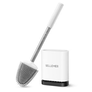 Toilet Brush and Holder Set for Bathroom Toilet Bowl Brush Head with Stainless Steel <b>Handle</b> Silicone Cleaning Toilet Brush - Product Image 1