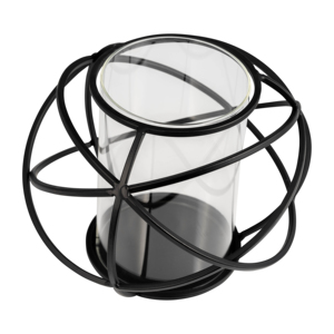 Set di 2 portacandele in metallo a forma di sfera, con struttura in filo metallico nero e inserto in vetro, per centrotavola e decorazioni per la casa - Product Image 5