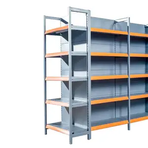 Gray Orange Board Supermarket Metallic Shelves Store Gondola Shelving Single Side Shelf Store Shelves Hanger Grocery