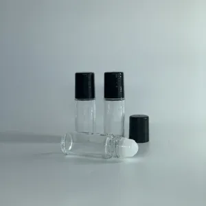 Frasco de vidro redondo de fábrica, garrafa de vidro 30ml preto e branco para massagem e óleo essencial, cobertura transparente