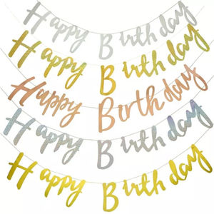 Color sólido Feliz cumpleaños <span class=keywords><strong>letra</strong></span> <span class=keywords><strong>cursiva</strong></span> Banner DIY banderines colgantes para niños gran oferta fiesta Halloween Navidad Diwali - Product Image 1