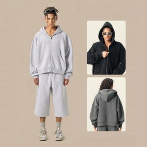 All'ingrosso felpa con Zip integrale oversize felpa con cappuccio squadrata in pile oversize felpa con cappuccio e <span class=keywords><strong>Capri</strong></span> da uomo - Product Image 5