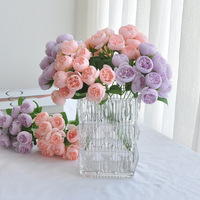 Meilleure vente transfrontalière : Bouquet de 15 têtes de fleurs artificielles en soie (Lotus rosé simulé, Rose thé, Pivoines) pour mariages