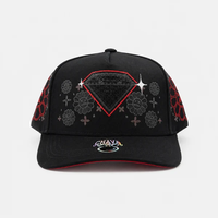 Topi Baseball 5-Panel Bordir 3D Puff Diamond & Evil Smiley Flower, Pinggiran Melengkung, Snapback, Gaya Hip-Hop Street Style