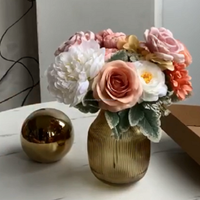 Kotak Hadiah Bunga Sutra Buatan Mawar Peony Dahlia Ranunculus Babysbreath Gypsophila Daisy Pink Susu Natal Pernikahan Rumah