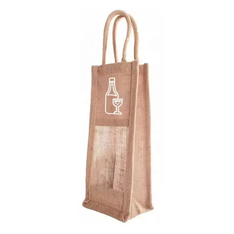 Taglia personalizzata Eco Logo stampa marrone naturale piccola Tote Bag in juta per il pacchetto di vino