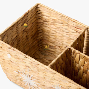 Cesta de almacenamiento rectangular de mimbre con estrellas bordadas en blanco, organizador de fibra vegetal de estilo bohemio para dormitorio infantil - Product Image 3