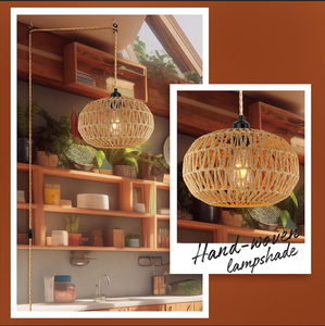 Ferme tissé rotin suspension <span class=keywords><strong>lampe</strong></span> Vintage moderne papier corde lustre brancher sur <span class=keywords><strong>prise</strong></span> <span class=keywords><strong>murale</strong></span> pendentif luminaire - Product Image 4