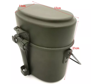 DFM1104 - Recipiente de Aluminio para Trabajo al Aire Libre y Combate en el Campo, 2 Compartimentos, Tapa, Olla para Calentar Alimentos, 3 Piezas en Uno - Product Image 1