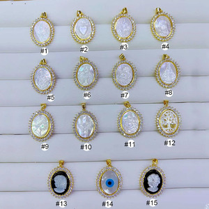 CZ8826 Vintage 18k plaqué or CZ pavé sculpté nacre <span class=keywords><strong>camée</strong></span> <span class=keywords><strong>ange</strong></span> médaillon pendentif à breloque, pendentifs de bijoux catholiques - Product Image 3