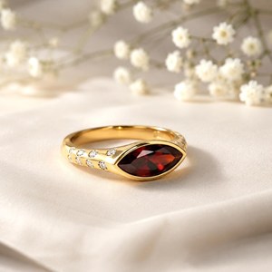 Elegant Natural <b>Garnet</b> Marquise Cut Gemstone <b>Ring</b> for Women Featuring Red Crystal Stone Handmade Jewelry with 18K Gold Filled - Product Image 1