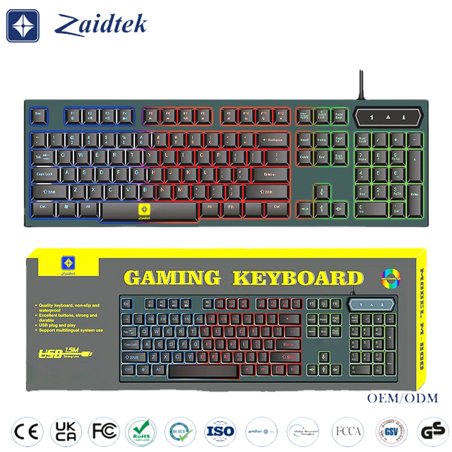 Manufacturer Wholesale New USB Optical Wired RGB Gaming Keyboard with 104 Keys Spanish/Portuguese Layout