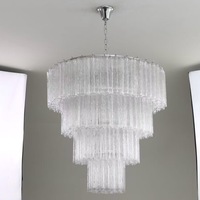 Lustre en verre transparent de luxe en verre de Murano Tronchi vintage à quatre niveaux pour le salon et la chambre à coucher.