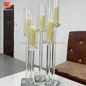 Décoration de table pour fête d'anniversaire LEDA, porte-bougie en cristal à haut bras, bougeoir en verre acrylique transparent pour banquet de mariage - Product Image 4